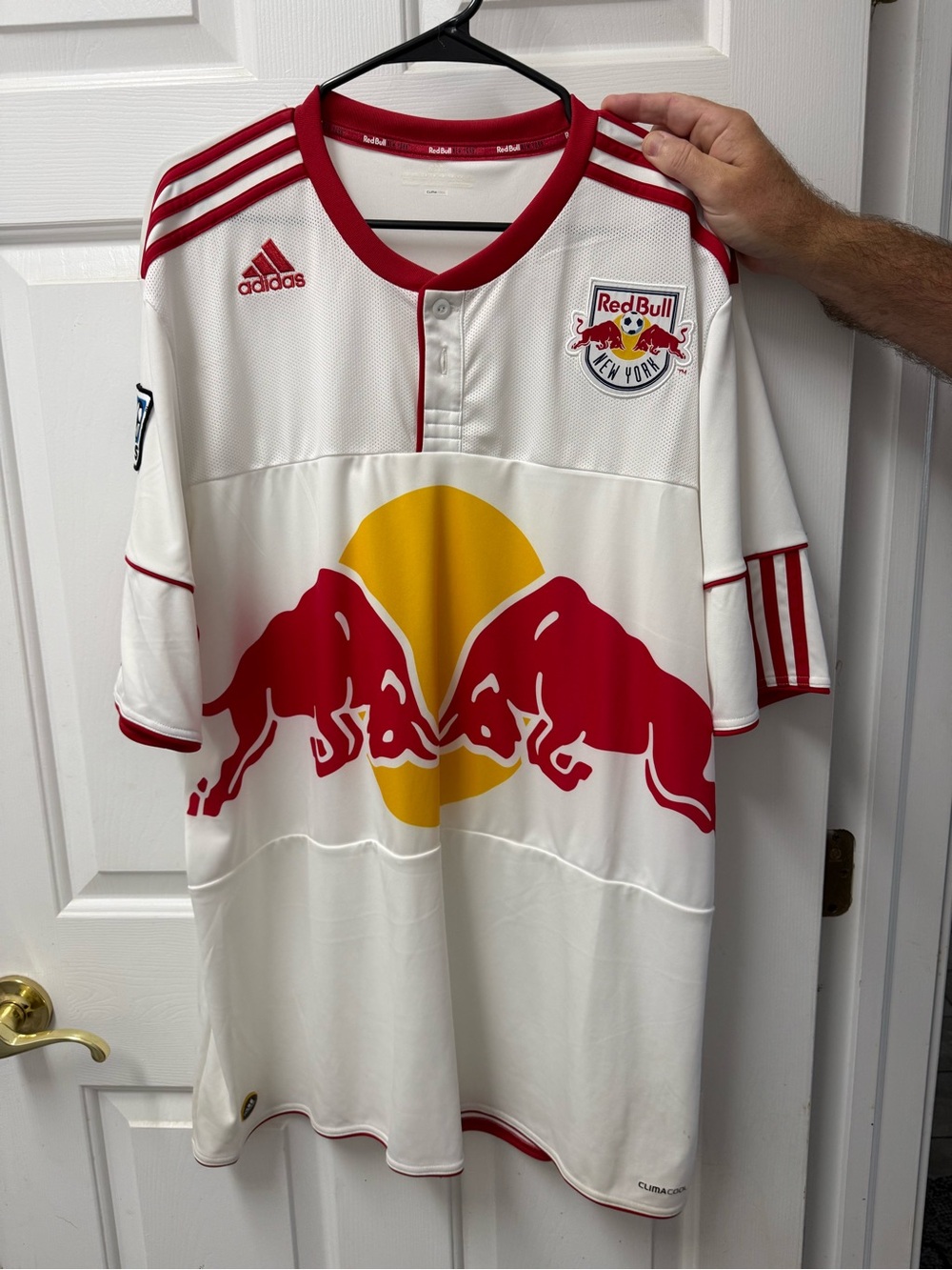 adidas White, Red & Yellow New York Red Bulls Soccer Jersey